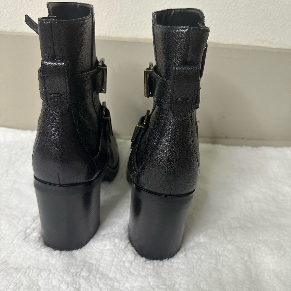 Cole Haan Black Heeled Boots with Buckle Straps - Picture 7 of 13